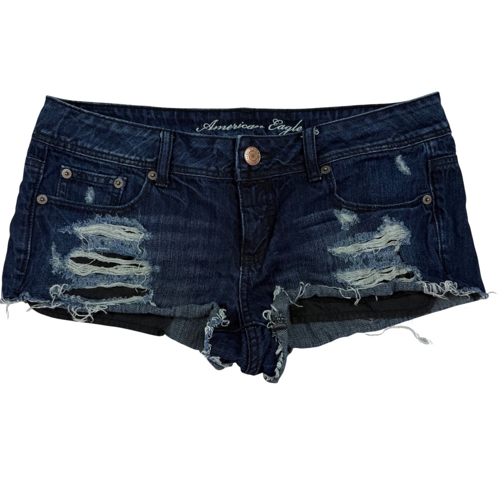 VTG Y2K American Eagle Distressed Denim Mini Micro Shorts Size 8 Ultra Low Rise